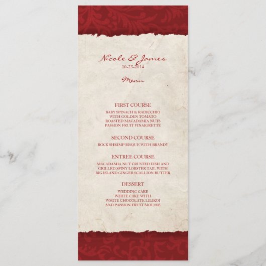 Vintages Hochzeitsmenü Menükarte (Vorderseite)