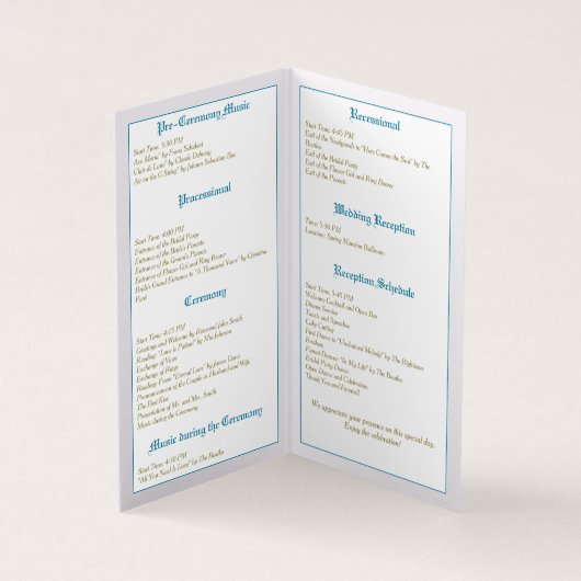 Vintages Hochzeitsprogramm (Innenseite)