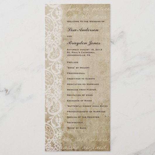 Vintages Hochzeitsprogramm der Spitzenklasse Programm (Vorderseite)