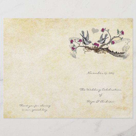 Vintages Hochzeitsprogramm "Fuchsia & Gray" (Vorderseite)