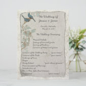 Vintages Hochzeitsprogramm für Aquamarine Vogelart Programm (Stehend Vorderseite)