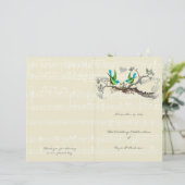 Vintages Hochzeitsprogramm für Blaue und Grüne Vög (Stehend Vorderseite)