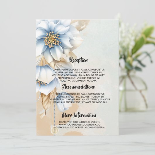 Vintages Hochzeitsprogramm für Blauer Blume Einladung (Stehend Vorderseite)