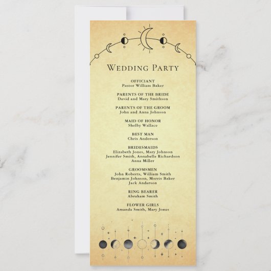 Vintages Hochzeitsprogramm für den Schwarzen Mond (Rückseite)