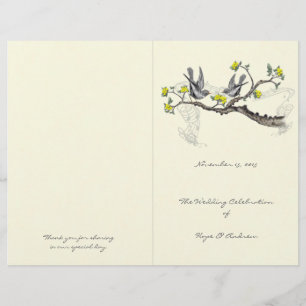 Vintages Hochzeitsprogramm für Gelb und Grau von V