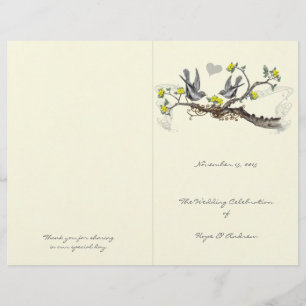 Vintages Hochzeitsprogramm für Gelb und Grau von V