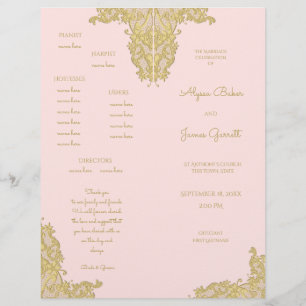 Vintages Hochzeitsprogramm für Gold und Rosa