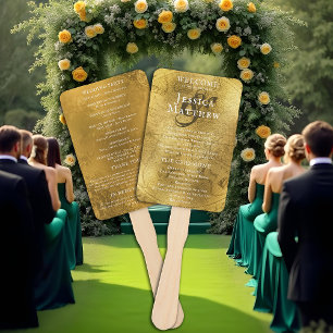 Vintages Hochzeitsprogramm für Golden Map Fächer
