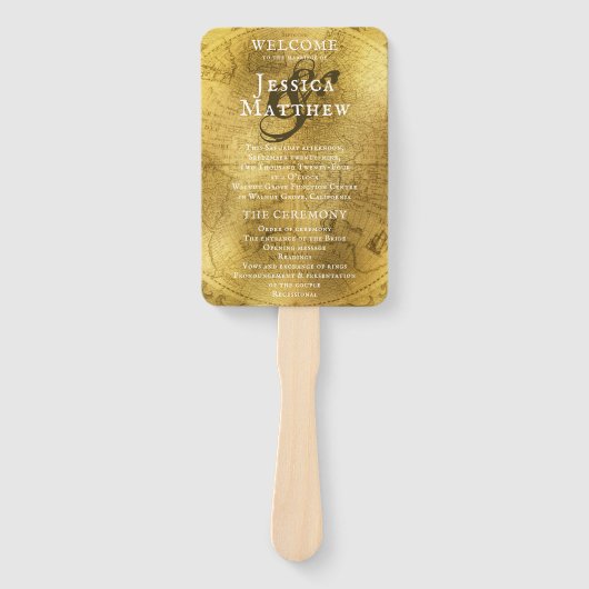 Vintages Hochzeitsprogramm für Golden Map Fächer (Vorderseite)