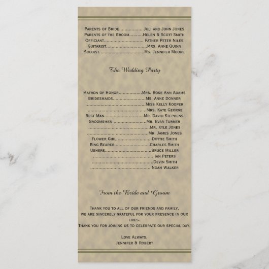 Vintages Hochzeitsprogramm für Gröden Programm (Rückseite)