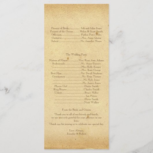 Vintages Hochzeitsprogramm für Hydrangea Programm (Rückseite)