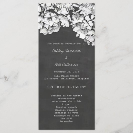 Vintages Hochzeitsprogramm für Hydrangeas mit Chal Programm (Vorderseite)