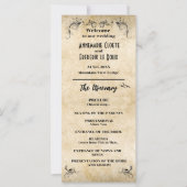 Vintages Hochzeitsprogramm für rustikales Schwarze (Vorderseite)