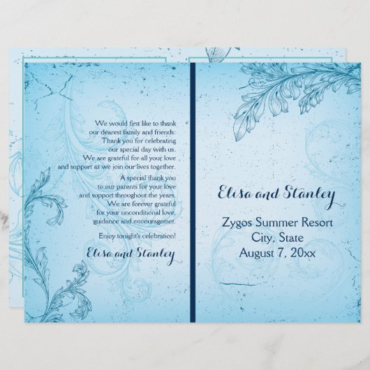 Vintages Hochzeitsprogramm für Wasserscrollen (Vorne/Hinten)