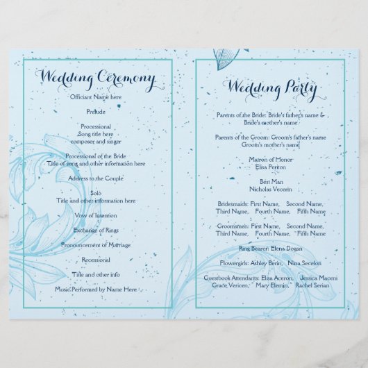 Vintages Hochzeitsprogramm für Wasserscrollen (Rückseite)