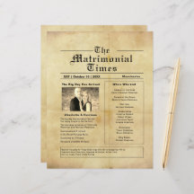 Vintages Hochzeitsprogramm für Zeitungen