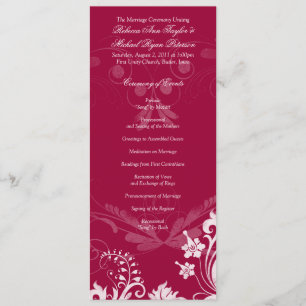 Vintages Hochzeitsprogramm mit Blumenrot und Weiß Programm