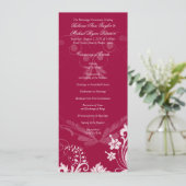 Vintages Hochzeitsprogramm mit Blumenrot und Weiß Programm (Stehend Vorderseite)