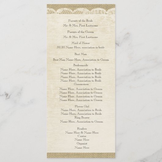 Vintages Hochzeitsprogramm Programm (Rückseite)