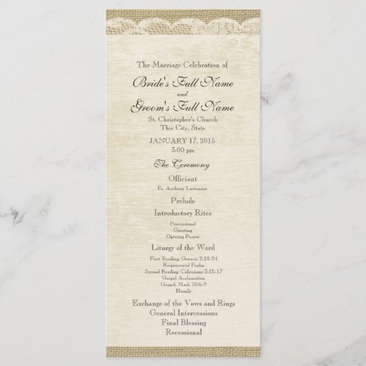 Vintages Hochzeitsprogramm Programm (Vorderseite)