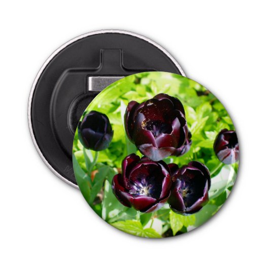 Vintages holländisches Lila Green Black Tulips Fot Flaschenöffner (Vorderseite)