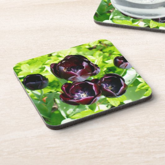 Vintages holländisches Lila Green Black Tulips Fot Untersetzer (Linke Seite)