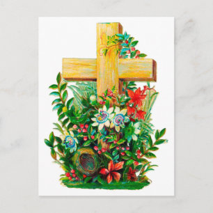 Vintages Holly Cross in einem Garten von Blume Postkarte