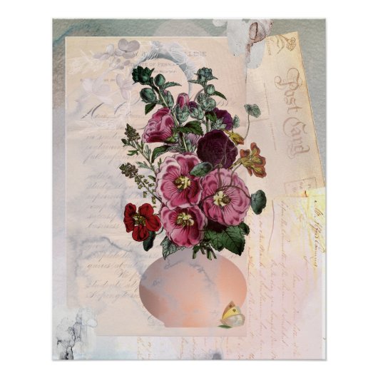 Vintages Hollyhock in Letters Collage Poster (Vorderseite)