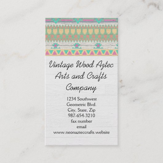 Vintages Holz Aztec Südwestgeometrische Kunsthandw Visitenkarte (Vorderseite)