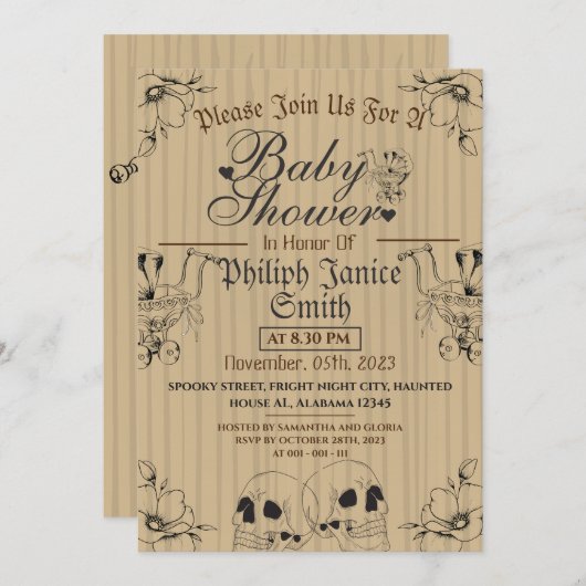 Vintages Holz Gothic, Halloween-Kinderdusche Einladung (Vorne/Hinten)