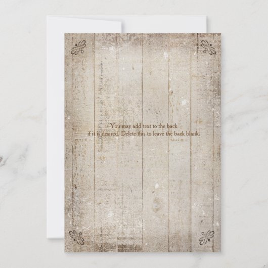 Vintages Holz Rustikales Land Hochzeit Einladung (Rückseite)