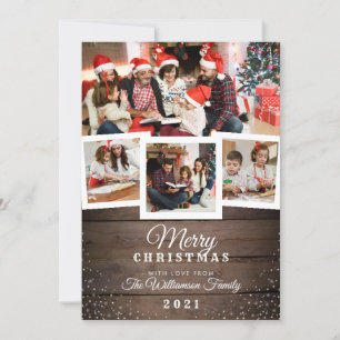 Vintages Holz u. schneit Foto-Karte   Feiertags-4 Feiertagskarte