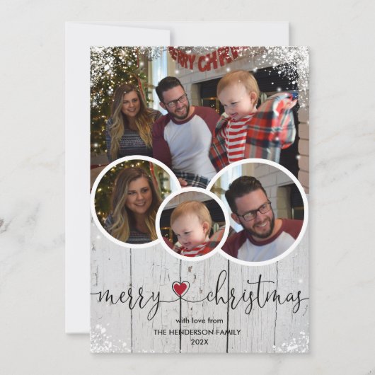 Vintages Holz und Schnee frohe Weihnachten Rustika (Vorderseite)