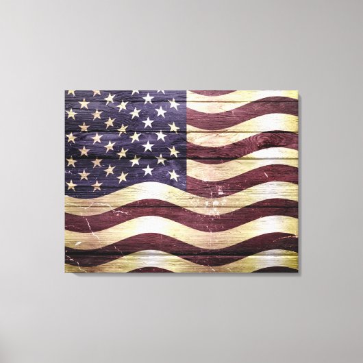 Vintages Holz unter amerikanischer Flagge Leinwanddruck (Vorderseite)