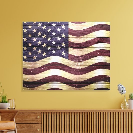 Vintages Holz unter amerikanischer Flagge Leinwanddruck (Insitu (Wohnzimmer))