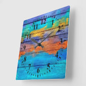 Vintages hölzernes abstraktes malendes #4 quadratische wanduhr (Winkel)