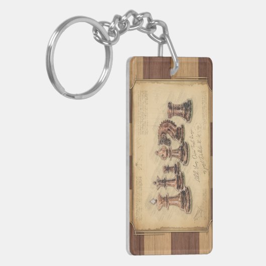Vintages Holzschachbrett, Schachspielgeschenk Schlüsselanhänger (Vorderseite links)