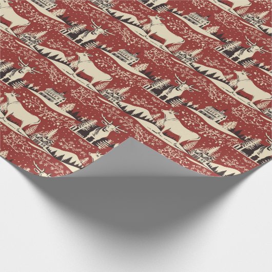 Vintages Holzschnitt-Kuh-Papier Geschenkpapier (Ecke)