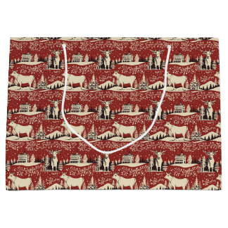 Vintages Holzschnitt-Kuh-Papier Große Geschenktüte