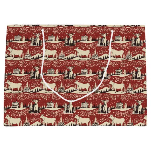 Vintages Holzschnitt-Kuh-Papier Große Geschenktüte (Vorderseite)