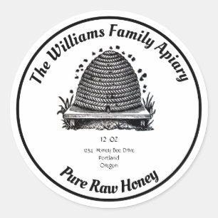 Vintages Honey Jar Black and White Apiary Label Runder Aufkleber