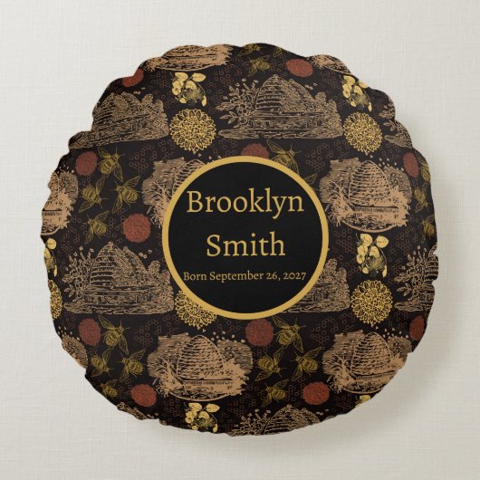 Vintages Honigwabenkraut-Kinderzimmer Rundes Kissen (Vorderseite)