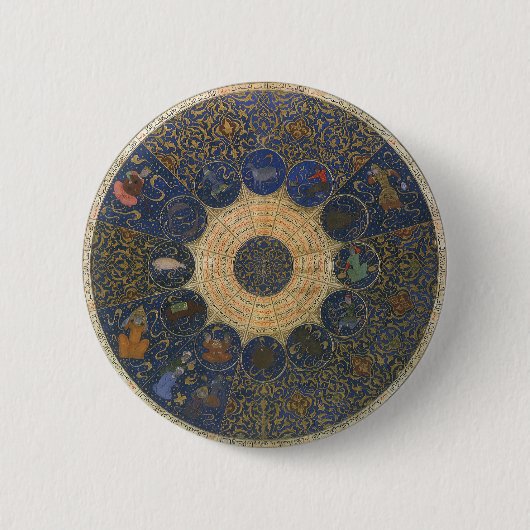 Vintages Horoskop, antik-islamischer Zodiak Button (Vorderseite)