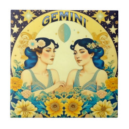 Vintages Horoskop-Zeichen Gemini Twins Celestial Fliese