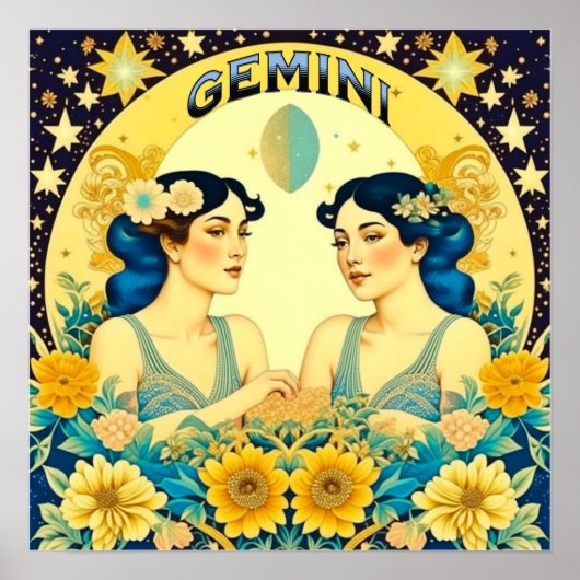 Vintages Horoskop-Zeichen Gemini Twins Celestial Poster (Vorne)