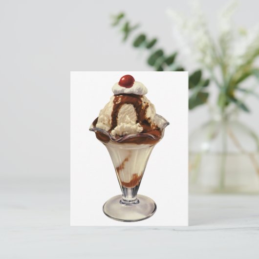 Vintages Hot Fudge Ice Postkarte (Stehend Vorderseite)