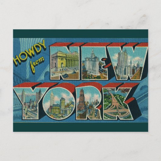 Vintages Howdy aus New York Postcard Postkarte (Vorderseite)