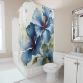 Vintages hübsches Blue Hibiskus Aquarellbild Duschvorhang (Beispiel)