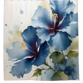 Vintages hübsches Blue Hibiskus Aquarellbild Duschvorhang