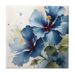 Vintages hübsches Blue Hibiskus Aquarellbild Fliese